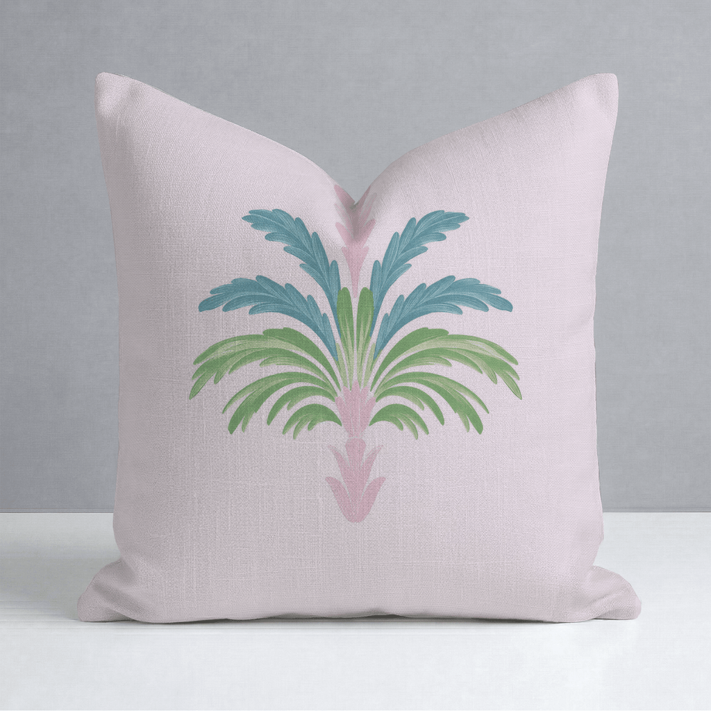 Bellagio Blush Baby Pink Palm Throw Pillow - Lemon Park
