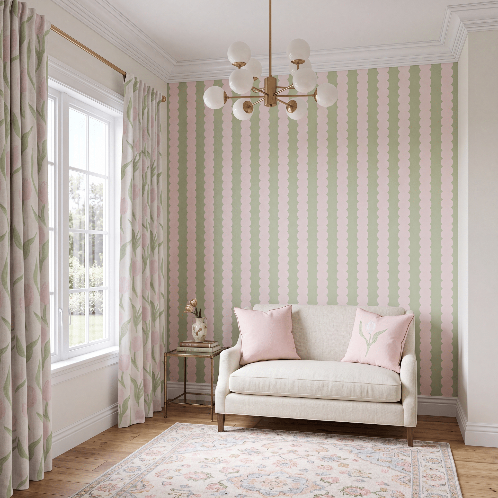 Juliet's Garden Pistachio and Bubble Stripe Wallpaper
