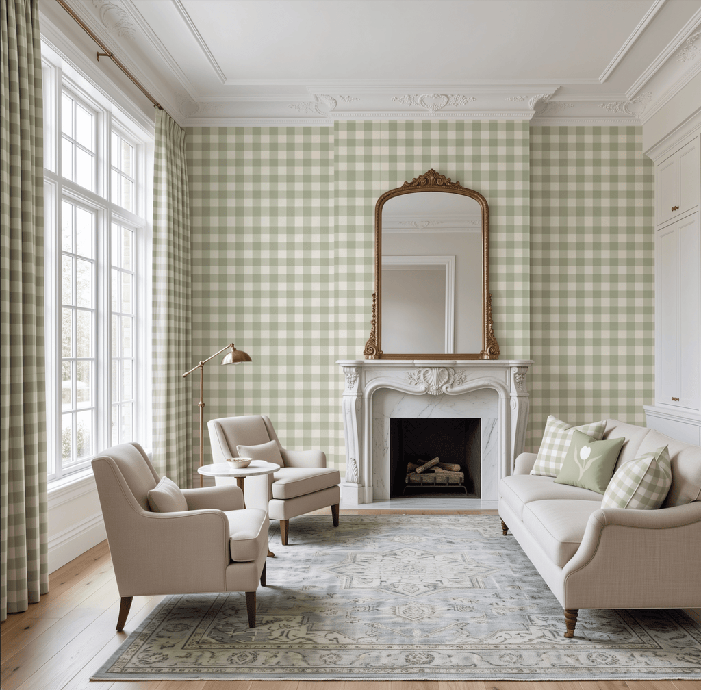 Juliet's Garden Pistachio Gingham Wallpaper