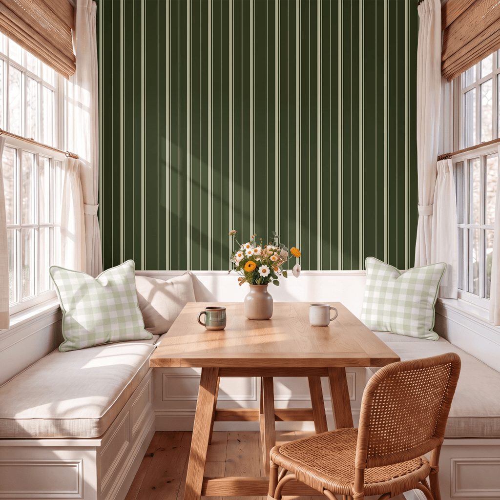 The Silk Garden Evergreen Stripes Wallpaper